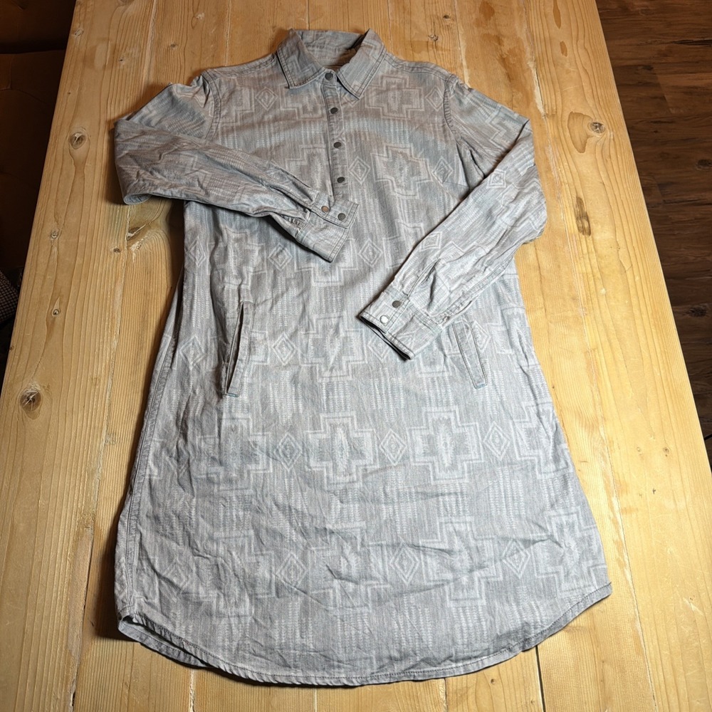 Ryan Michael Shirt Dress Aztec Button Down Roll Tab Tunic Long Sleeve Charcoal M